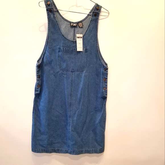 Vintage Dresses & Skirts - Vintage New Denim Jean Jumper Dress Retro 1990's NWT Pockets Women's  Size S
